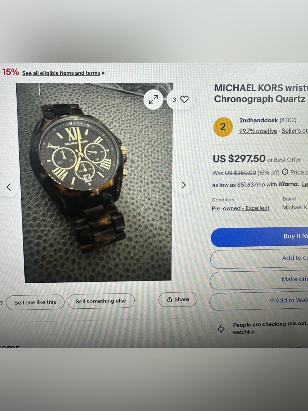 Michael Kors Brown Tortoiseshell Resin Bracelet Watch